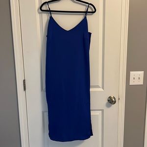 Royal blue satin midi dress size medium
